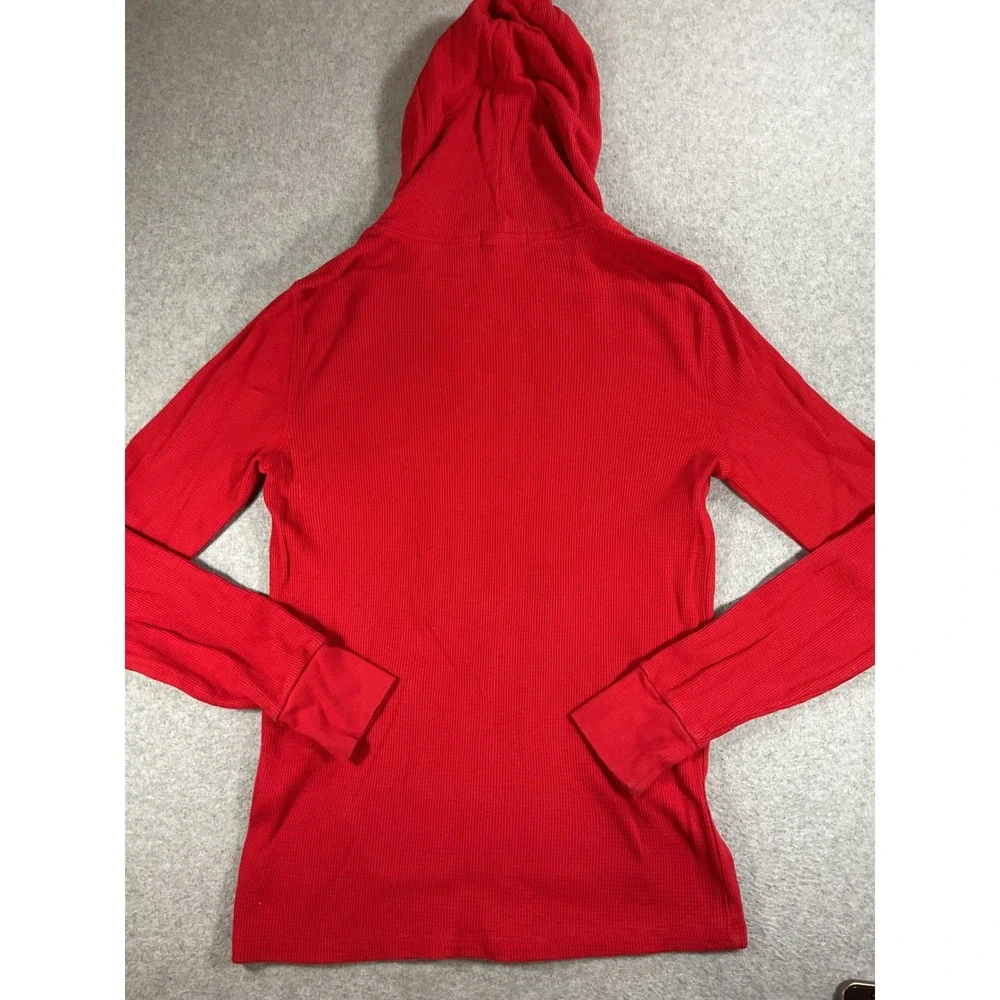 Polo Ralph Lauren Mens Red Waffle Knit Thermal Hoodie Long Sleeve Pony M 1645